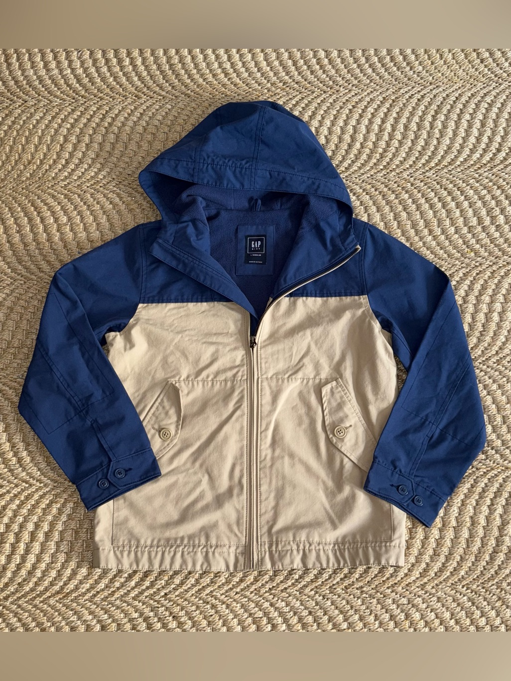 Gap Kids Hooded Two-Tone Jacket In Navy Coat Boys Large Lined Water Resistant
